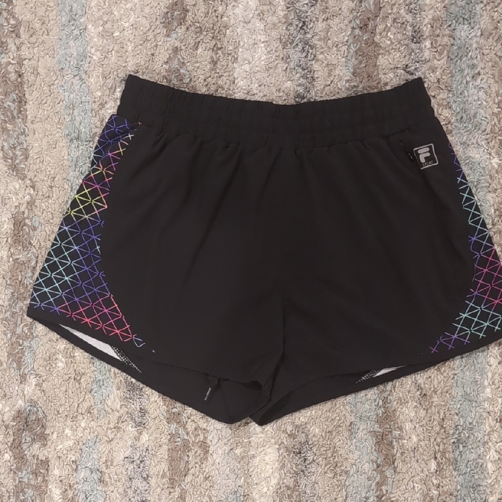 Fila Black Athletic Shorts with Geometric Pattern